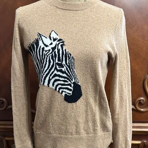 Banana Republic Tan Sweater with Zebra Design Italian Merino Blend